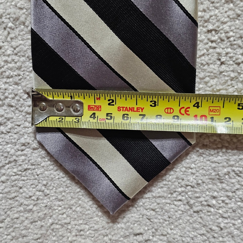 Calvin Klein Mens Striped Silk Blend Tie Black Grey Cream Formal Business‎ - Picture 3 of 5